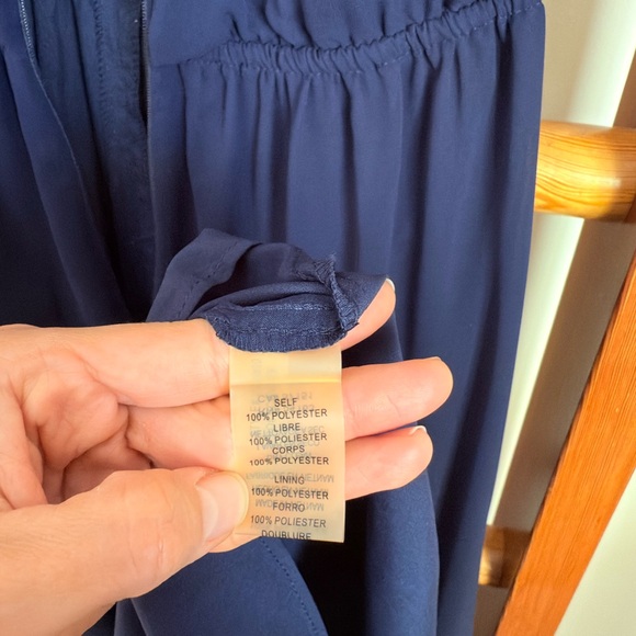 Vince Camuto Navy Blouson Halter Gold Choker Wedding Guest Jumpsuit 4 - Picture 10 of 13